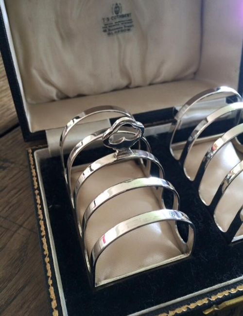 fig 1. Pair George VI Silver Toast Racks In Original Box