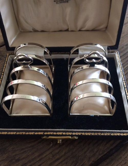 fig 3. Pair George VI Silver Toast Racks In Original Box