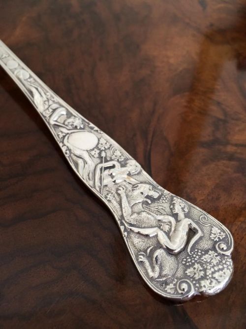 fig 2. Rare Pair of Bacchanalian Pattern Victorian Silver Serving Spoons