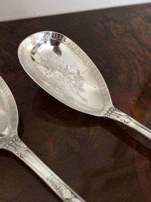 fig 4. Rare Pair of Bacchanalian Pattern Victorian Silver Serving Spoons