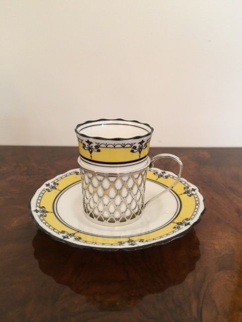 Fabulous Art Deco Coffee Can, Saucer & Silver Holder, 1922