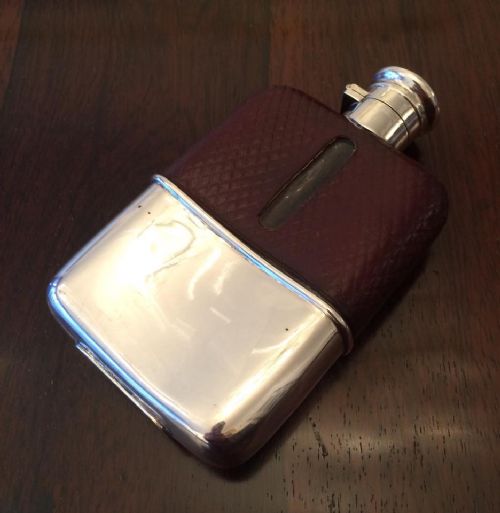 fig 1. Victorian Silver & Leather Hip Flask, 1894