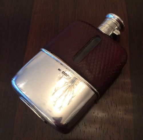 Victorian Silver & Leather Hip Flask, 1894