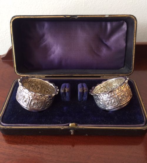 Boxed Pair of Victorian Solid Silver Salts, 1897