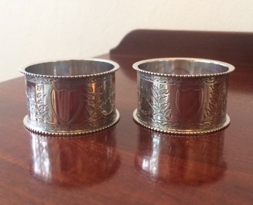 Pair Victorian Solid Silver Napkin Rings, 1884