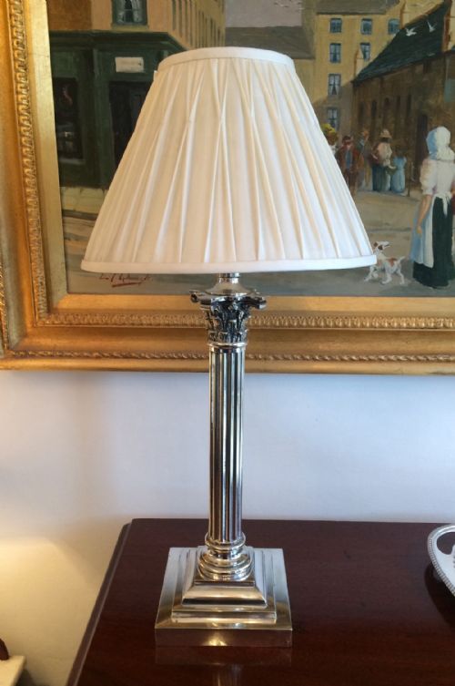 Edwardian Silver Plated Corinthian Table Lamp, Circa 1910 - 1920