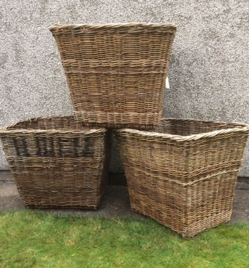 Set of Three Very Large Victorian Wicker Mill Baskets