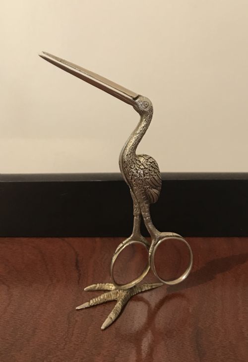 Pair Victorian Silver Gilt Stork Ribbon Threaders, Hallmarked London 1880