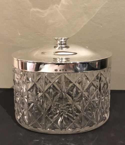 George V Silver & Cut Glass Biscuit Box, Hallmarked Birmingham 1915 by W Coulthard Ltd