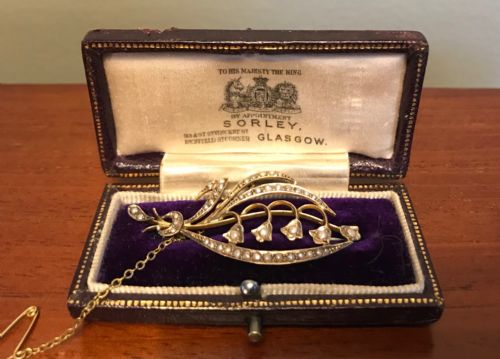 Edwardian 9ct Gold and Seed Pearl Spray Brooch