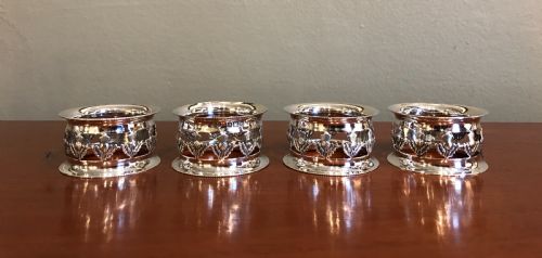 Set of Four Edwardian Scottish Inspired Silver Napkin Rings, Hallmarked Birmingham 1902