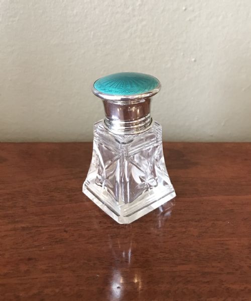 George V Silver and Guilloche Enamel Scent Bottle, Birmingham 1925