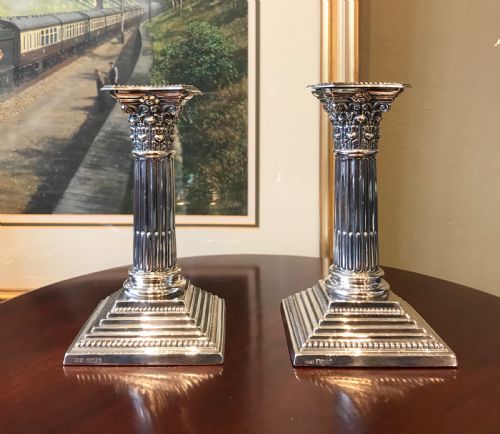 Edwardian Solid Silver Candlesticks, Hallmarked Sheffield 1905 by Thomas a Scott