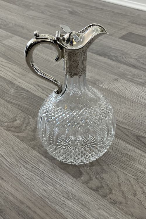 Superb Victorian Crystal Cut Glass & Silver Claret Jug, Hallmarked London 1892 by Edgar Finley & Hugh Taylor