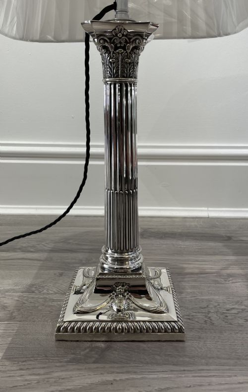 Victorian Silver Plated Corinthian Table Lamp