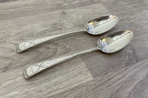 Superb Pair of George III Solid Silver Serving Spoons, 1787