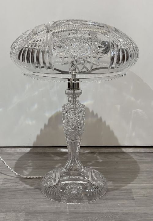 Quality 1930s Twin Bulb Cut Glass Mushroom Lamp