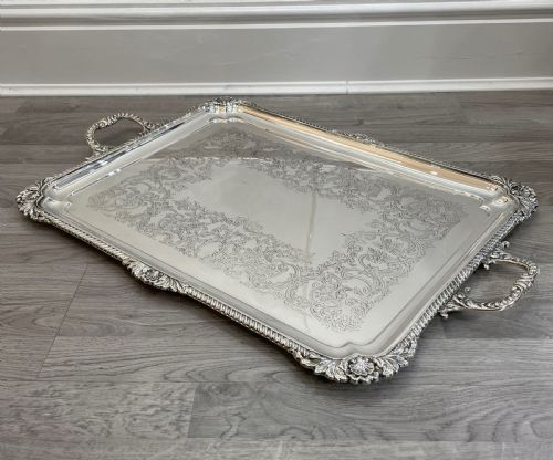 George V Solid Silver Drinks Serving Tray, 1925