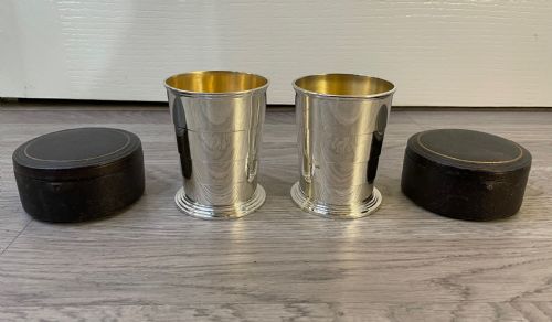 A Rare Pair of Victorian Solid Silver Collapsible Cups Beakers, Hallmarked London 1887