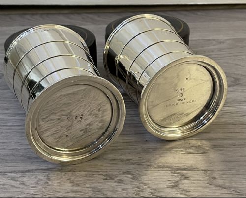 fig 1. A rare pair of Victorian Solid Silver Collapsible Cups Beakers, Hallmarked London 1887