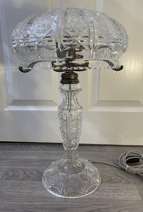 Impressive Twin Bulb Cut Glass Mushroom Lamp