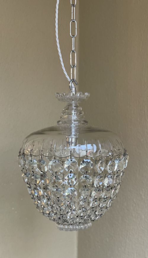 Pretty Early 20th Century Cut Glass Bag Chandelier
