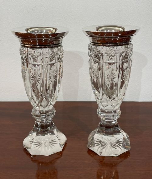 Pair of Edwardian Silver and Cut Glass Vases, Hallmarked Chester 1904