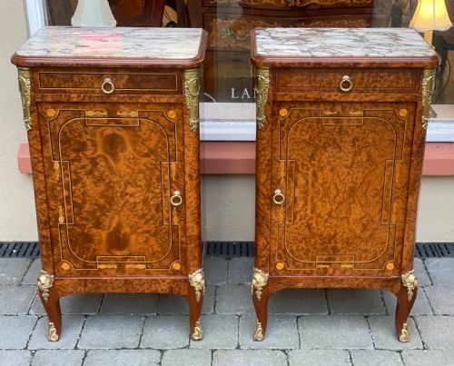 Pair of French Burr Walnut Bedside Tables