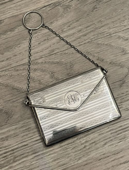 George V Solid Silver Card Case in Form of a Purse, Chester 1915