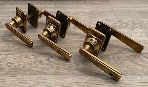 Set of Three Art Deco Bronze Door Handles