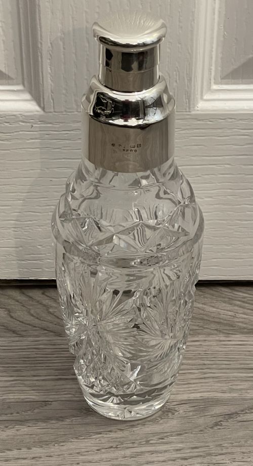 George V Solid Silver & Cut Glass Cocktail Shaker, Birmingham 1929