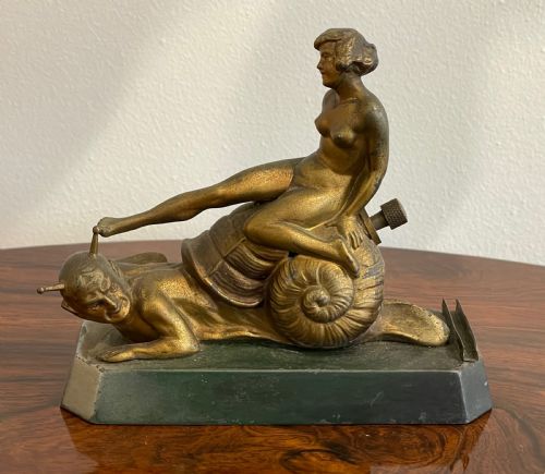 Most Unusal Art Deco Gilt Spelter Table Lighter