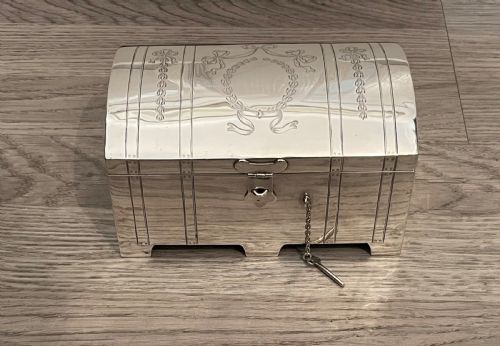 Rare Large Edwardian Solid Silver Jewellery Box, Chester 1910