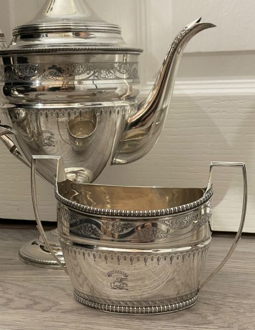 fig 1. Rare George III Four Piece Solid Silver Tea Set & Coffee Pot By Bateman