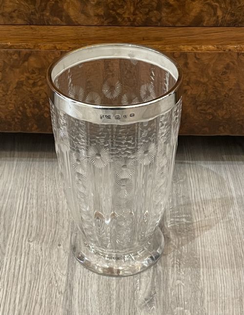 Large Victorian Silver Mounted Cut Glass Flower Vase, 1897
