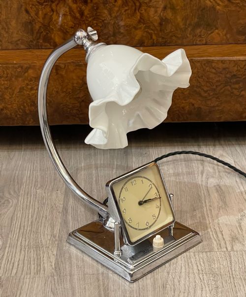 Art Deco Chrome Bedside Table Lamp and Alarm Clock