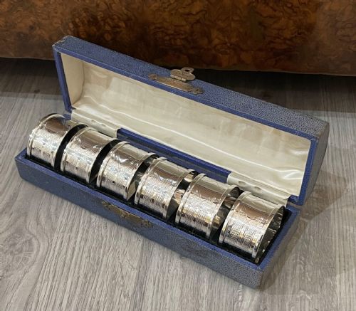 Set of Six Art Deco Silver Napkin Rings, 1933
