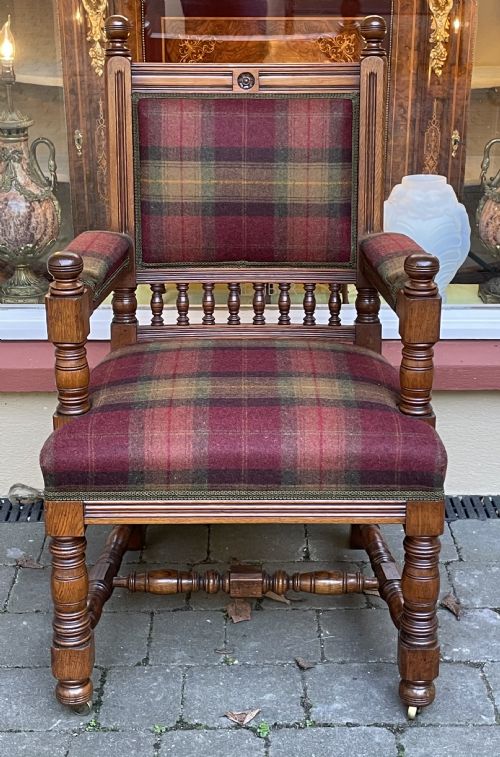 A Good Victorian Oak Library Chair, Stamped