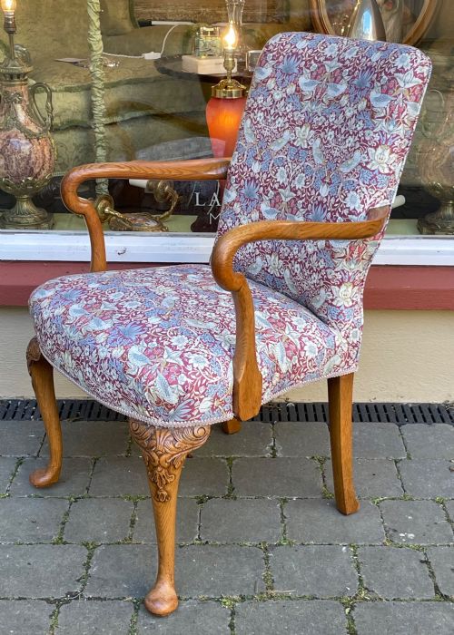 Queen Anne Style Oak Desk Library Chair, William Morris Fabric