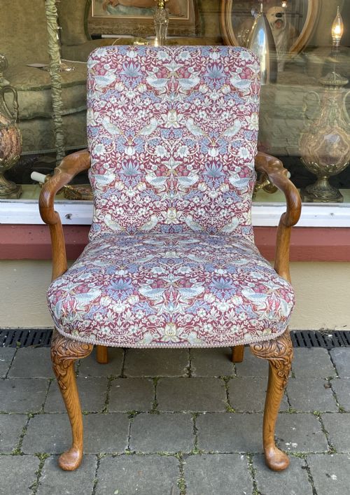 fig 1. Queen Anne Style Oak Desk Library Chair, William Morris Fabric