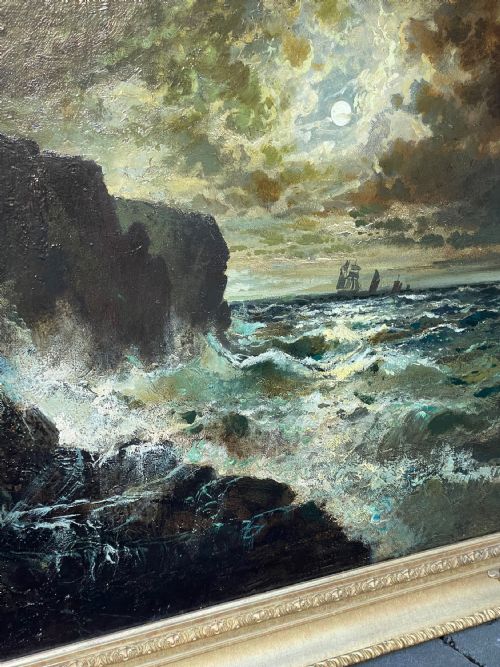 fig 1. Very Large Isle of Man Marine Oil Painting by Franz Hoepfner