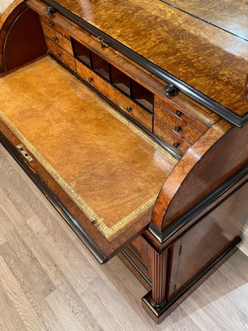 fig 1. Regency Burr Elm and Ebony Cylinder Desk