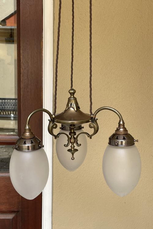 Early 20th Century Brass Three Light Chandelier