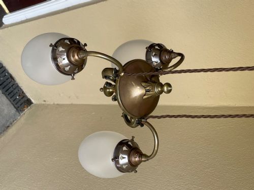 fig 1. Early 20th Century Brass Three Light Chandelier