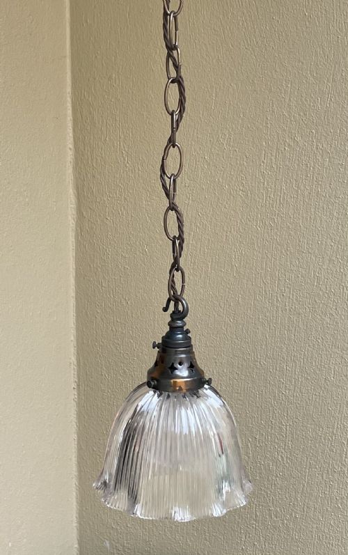 LARGE EDWARDIAN HOLOPHANE LIGHT PENDANT - ADDITIONAL PHOTO 2