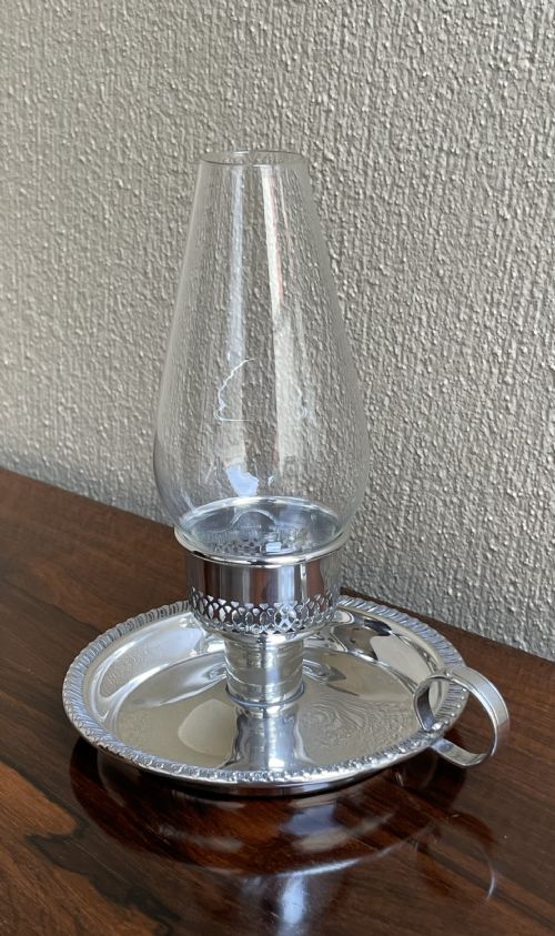 ART DECO SILVER CHAMBERSTICK WITH GLASS SHADE - ADDITIONAL PHOTO 1
