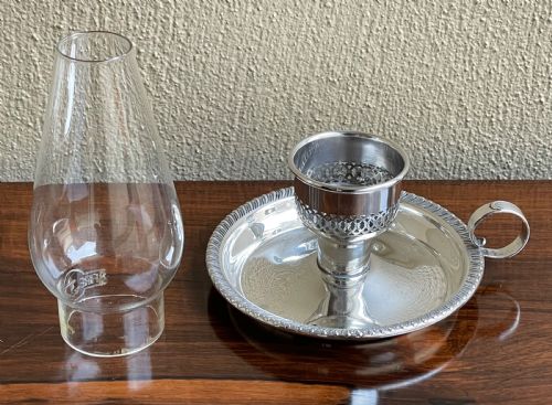 ART DECO SILVER CHAMBERSTICK WITH GLASS SHADE - ADDITIONAL PHOTO 2