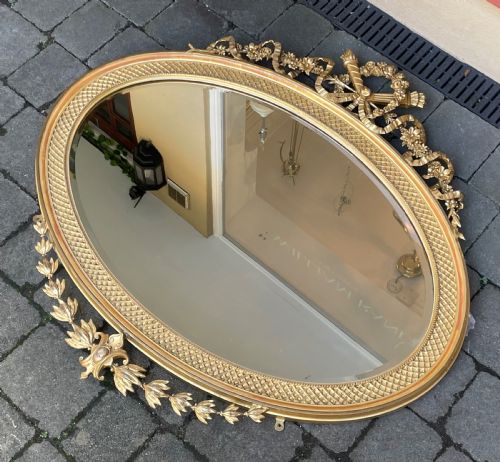 QUALITY FRENCH GILTWOOD GESSO OVAL WALL MIRROR - ADDITIONAL PHOTO 2