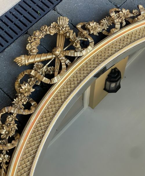 QUALITY FRENCH GILTWOOD GESSO OVAL WALL MIRROR - ADDITIONAL PHOTO 3
