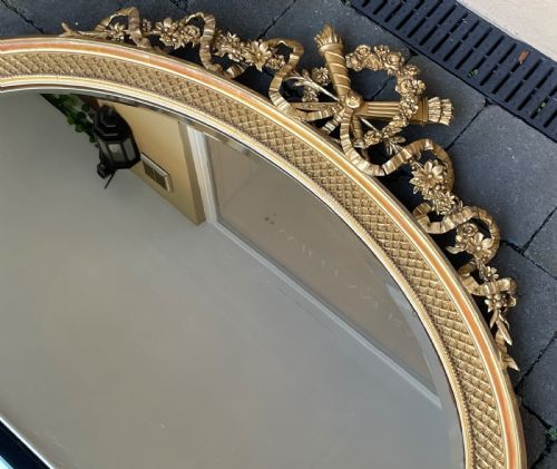 QUALITY FRENCH GILTWOOD GESSO OVAL WALL MIRROR - ADDITIONAL PHOTO 4